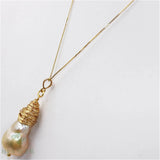 Pink Baroque Pearl Pendant Necklace 18-inch Women Charm Aurora Cultured