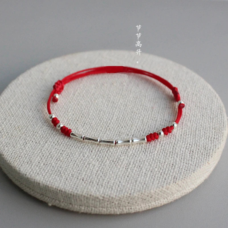 925 Sterling Silver Rope Bracelets Bamboo Red Thread Line String Bracelets