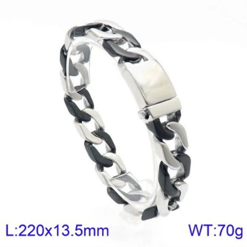 Glossy 316L Cuban Stainless Steel Link Chain Bracelet Men's Jewelry