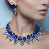Colorful Flower Necklace Ear drop Gem Women Wedding Jewelry
