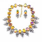 Colorful Flower Necklace Ear drop Gem Women Wedding Jewelry