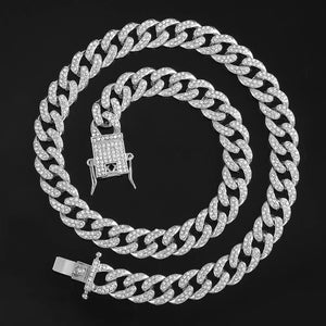 13mm Prong Cuban Link Chain Necklace Iced Out Bling Rapper Jewelry