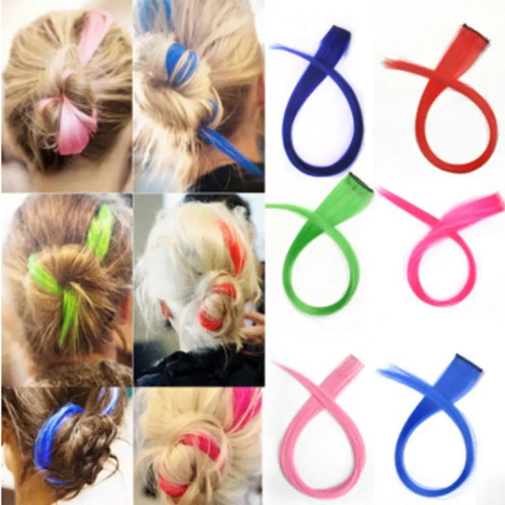 Rainbow Clip in Hair Extensions, Colorful Synthetic Hairpieces