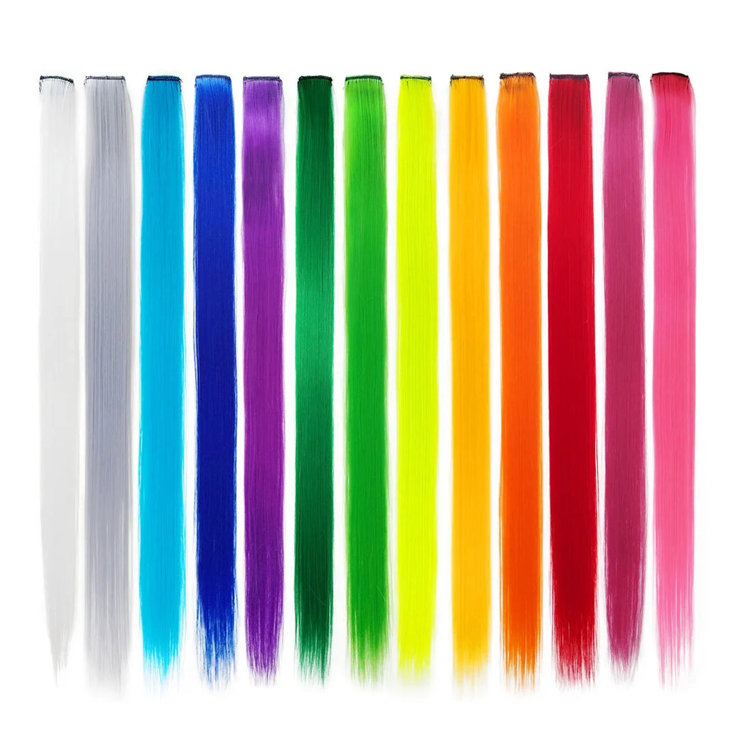 Rainbow Clip in Hair Extensions, Colorful Synthetic Hairpieces