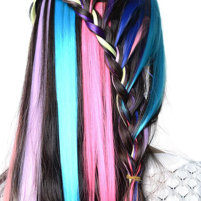 Rainbow Clip in Hair Extensions, Colorful Synthetic Hairpieces