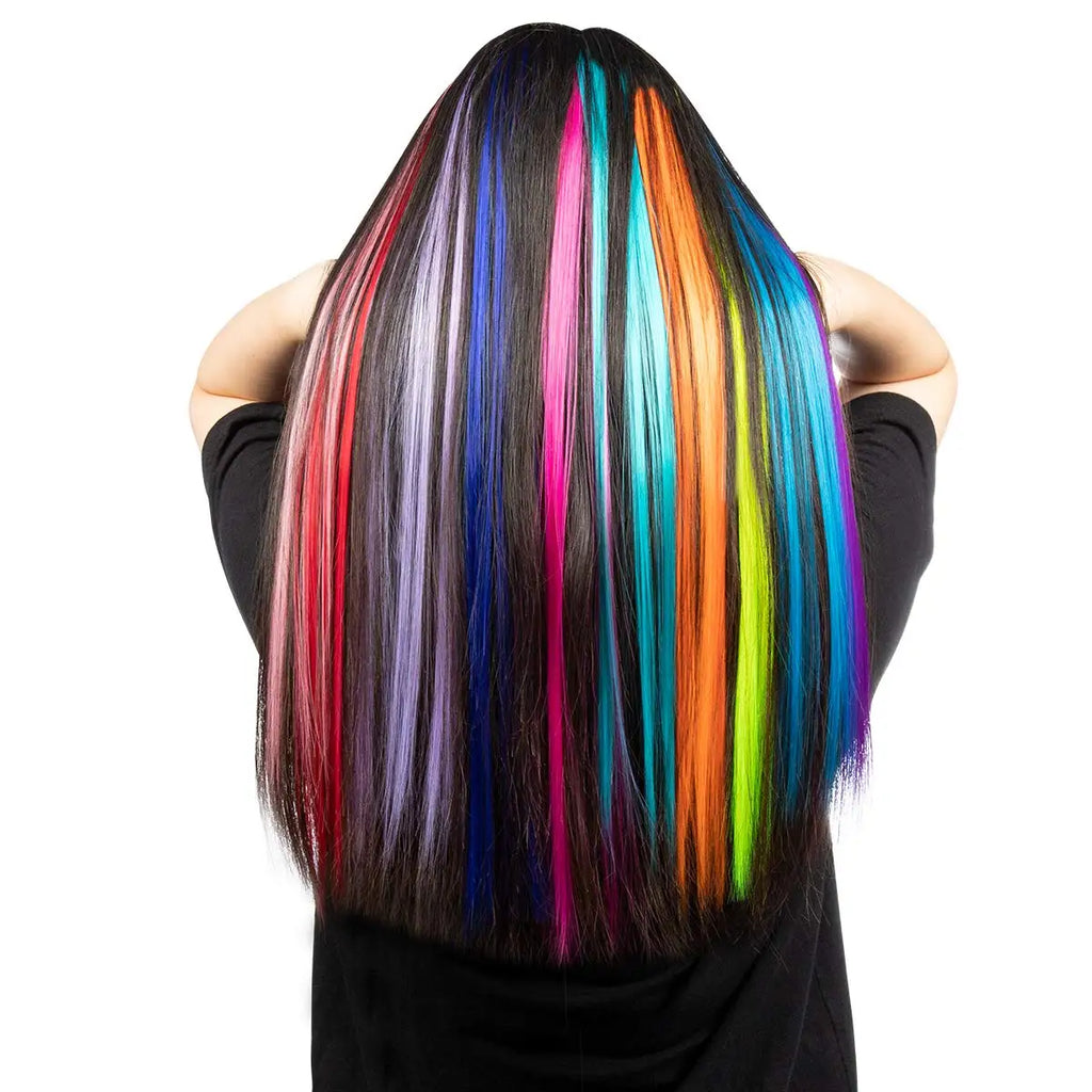 Rainbow Clip in Hair Extensions, Colorful Synthetic Hairpieces