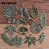 Mix Green Bronze Metal Zinc Alloy Leaves Charms for Jewelry Making
