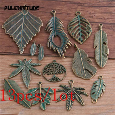 Mix Green Bronze Metal Zinc Alloy Leaves Charms for Jewelry Making