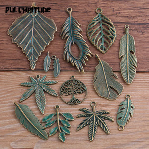 Mix Green Bronze Metal Zinc Alloy Leaves Charms for Jewelry Making