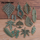 Mix Green Bronze Metal Zinc Alloy Leaves Charms for Jewelry Making