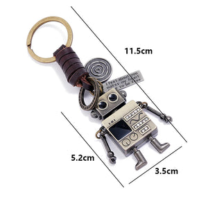 Bronze Alloy Robot Charm Men's Car Keychain Travel Bag Backpack Key Ring Pendant