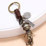 Bronze Alloy Robot Charm Men's Car Keychain Travel Bag Backpack Key Ring Pendant