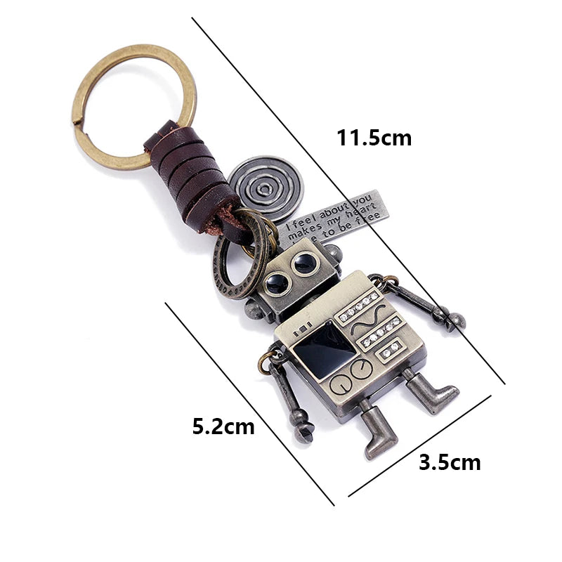Bronze Alloy Robot Charm Men's Car Keychain Travel Bag Backpack Key Ring Pendant
