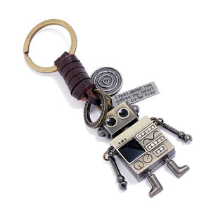 Bronze Alloy Robot Charm Men's Car Keychain Travel Bag Backpack Key Ring Pendant