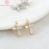 4PCS 18x12MM 24K Brass Zircon Cross Pendants DIY Jewelry Findings