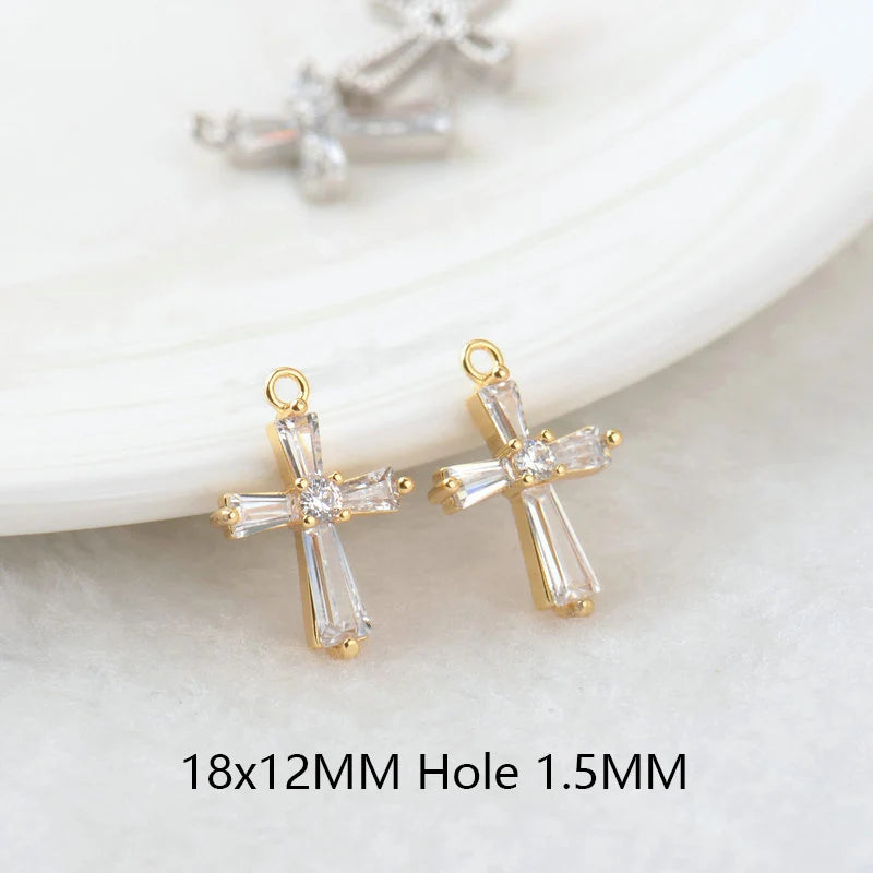 4PCS 18x12MM 24K Brass Zircon Cross Pendants DIY Jewelry Findings