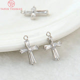 4PCS 18x12MM 24K Brass Zircon Cross Pendants DIY Jewelry Findings
