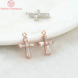 4PCS 18x12MM 24K Brass Zircon Cross Pendants DIY Jewelry Findings