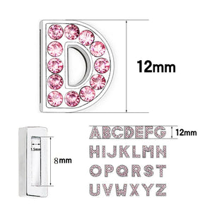 130pc 8mm A-Z Pink Rhinestone Slide Letter Alphabet for DIY Pet Collars