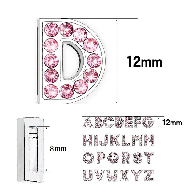 130pc 8mm A-Z Pink Rhinestone Slide Letter Alphabet for DIY Pet Collars