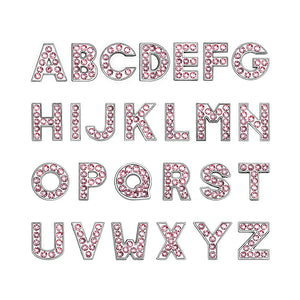 130pc 8mm A-Z Pink Rhinestone Slide Letter Alphabet for DIY Pet Collars