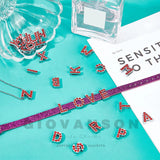 130pcs 8mm Zinc Alloy Charms Red Rhinestone Slide Letters for Bracelets