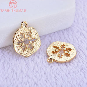 10PCS 11MM 24K Plated Brass Snow Charms Pendants Jewelry Findings