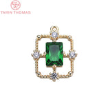 4PCS 17x13MM 24K Plated Brass Zircon Charms Pendants