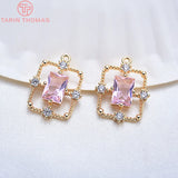 4PCS 17x13MM 24K Plated Brass Zircon Charms Pendants