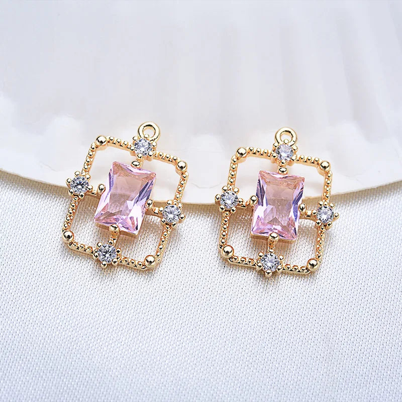 4PCS 17x13MM 24K Plated Brass Zircon Charms Pendants