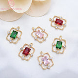 4PCS 17x13MM 24K Plated Brass Zircon Charms Pendants