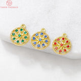 4PCS 11x13MM Brass Zircon Round Charm Pendants