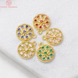 4PCS 11x13MM Brass Zircon Round Charm Pendants