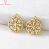 4PCS 11x13MM Brass Zircon Round Charm Pendants