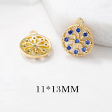 4PCS 11x13MM Brass Zircon Round Charm Pendants