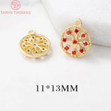 4PCS 11x13MM Brass Zircon Round Charm Pendants