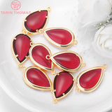 4PCS 13x25MM 24K Brass Glass Water Drop Charms Pendants