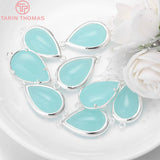 4PCS 13x25MM 24K Brass Glass Water Drop Charms Pendants