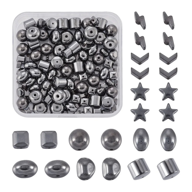 135Pcs Synthetic Hematite Beads Star Nuggets Oval Round Spacer Beads