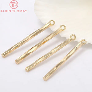 10PCS 22MM Hole 1MM 24K Plated Brass Twisted Rod Charms Pendants