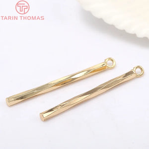 10PCS 22MM Hole 1MM 24K Plated Brass Twisted Rod Charms Pendants