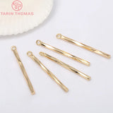 10PCS 22MM Hole 1MM 24K Plated Brass Twisted Rod Charms Pendants