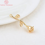 4PCS 11x25MM Brass Rose Flower Branch Pendants Charms Jewelry Findings