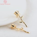 4PCS 11x25MM Brass Rose Flower Branch Pendants Charms Jewelry Findings