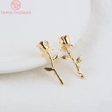 4PCS 11x25MM Brass Rose Flower Branch Pendants Charms Jewelry Findings
