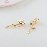 4PCS 11x25MM Brass Rose Flower Branch Pendants Charms Jewelry Findings