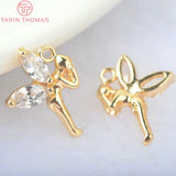 6PCS 24K Brass Zircon Fairy Charms Pendants DIY Jewelry Findings