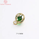 6PCS 7x11MM Hole 1MM 24K Plated Brass Zircon Hollow Cage Charms Pendants