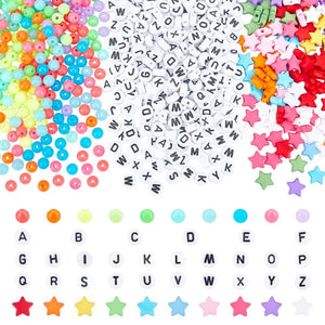 1380Pcs Acrylic Beads: Mixed Star Round Letters Loose Spacer Bead