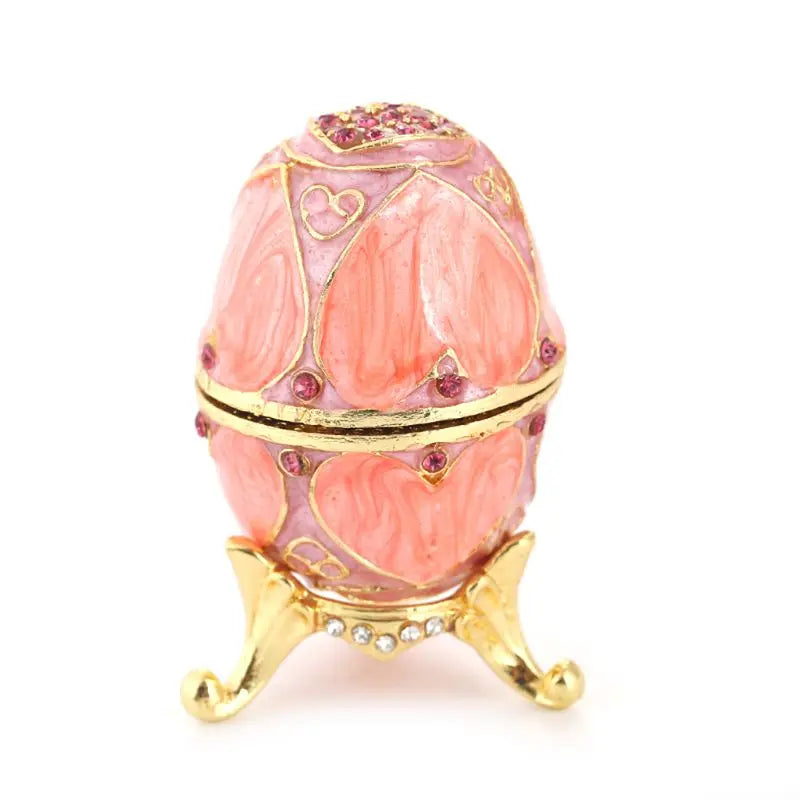 MC Pink LOVE Heart Faberge-Egg Hand Painted Jewelry Trinket Box